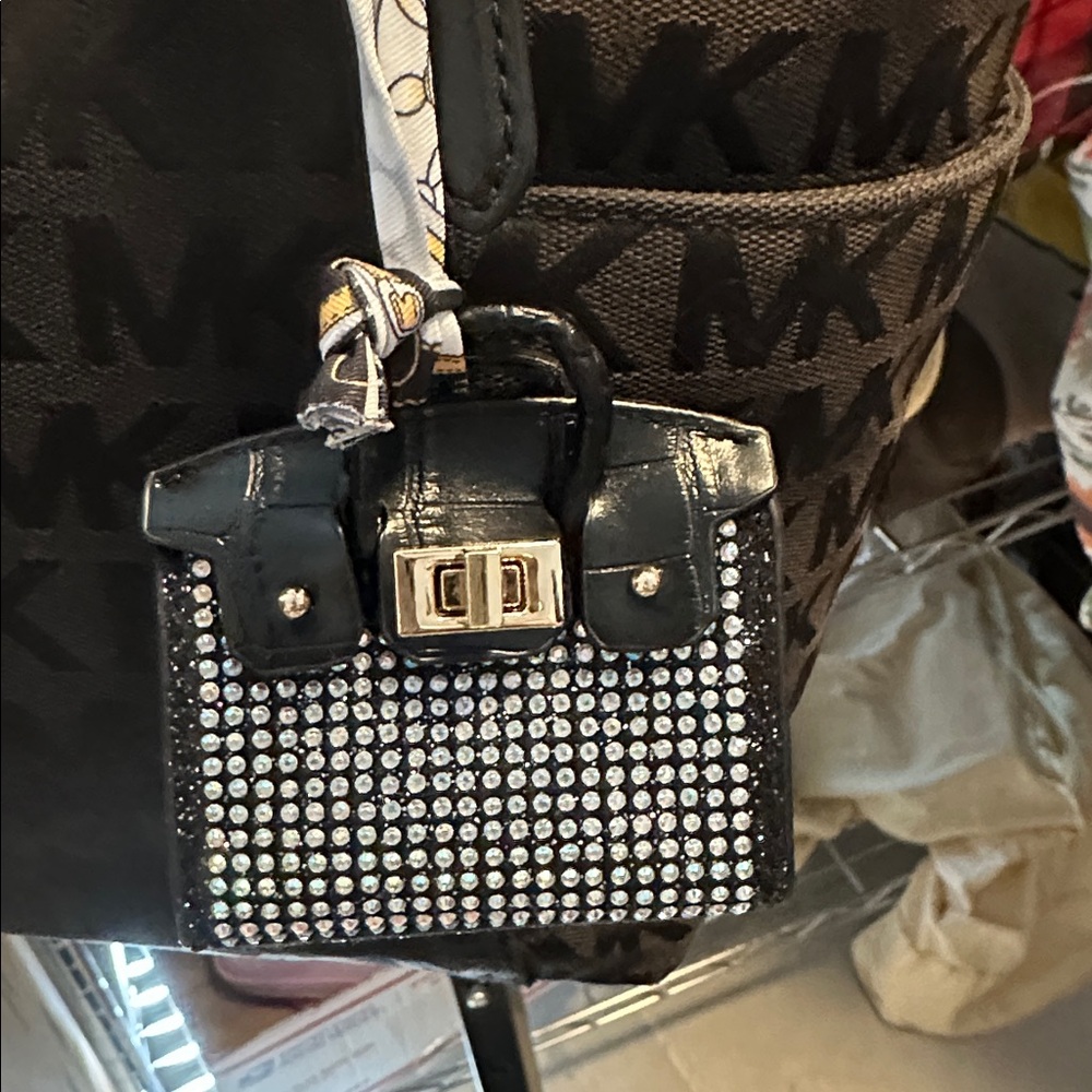 Black Mini Rhinestone Studded Bag With Strap. - Picture 2 of 3